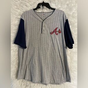 Atlanta Braves Freddie Freeman Majestic Men’s Life Or Death Pinstripe Henley Tee